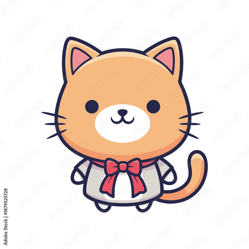 Fototapeta premium Adorable Cartoon Cat with Red Bow Illustration