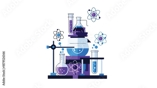 Laboratory equipment and atomic structures in a scientific setup