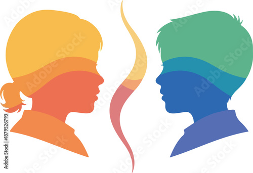 Bilingual children silhouettes facing each other