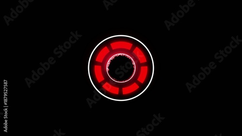 Red glowing circular arc reactor core with metallic segments and bright light center Generate title without using the word 