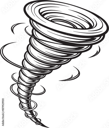 Tornado Natural Disaster Hurricane Hand-drawn Sketch Drawing Vector Illustration, Line Linear Symbol Engraving Coloring Book, Black and White Isolated
