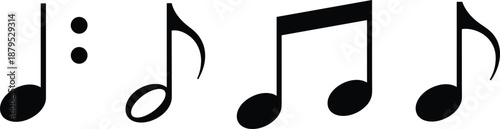 Musical notation symbol icon set, rhythm note vector, sheet music graphic, black music design, timing element illustration, theory art