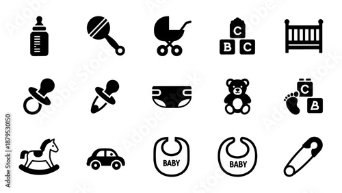 collection of baby related objects in black silhouette on white background silhouette high quality professional detailed modern elegant stylish clean crisp vibrant