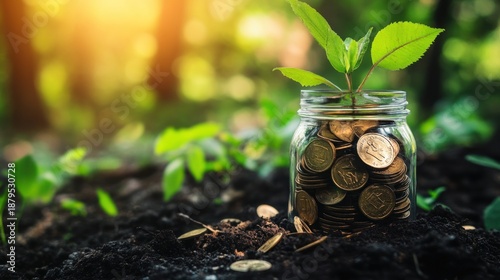 Wallpaper Mural Plant growing from coins in a jar financial growth and sustainability concept Torontodigital.ca