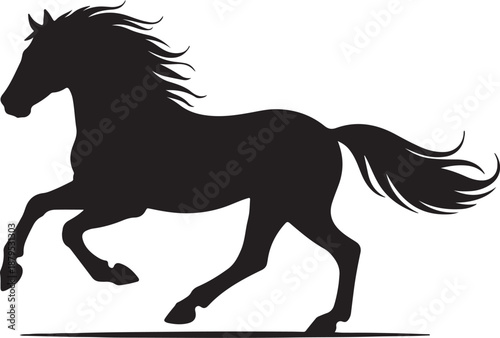 A striking silhouette of a horse galloping with flowing mane and tail