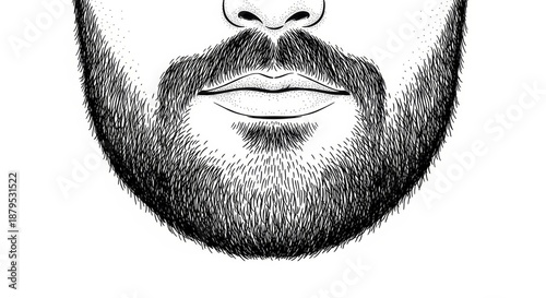 Hand drawn sketch of heavy stubble beard isolated on white background. 5 o'clock shadow illustration.