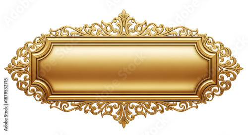 Ornate gold plaque isolated vintage decorative banner frame