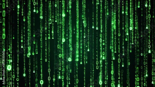 Green binary code streams cascading vertically forming seamless digital rain technology background