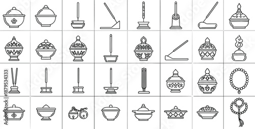 Collection of traditional Asian incense burners and accessories