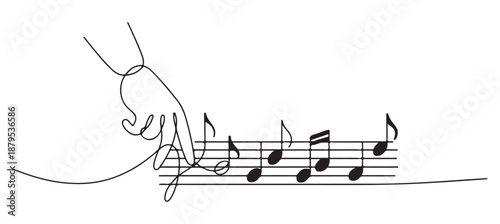 Hand Playing Music Notes on Sheet Music