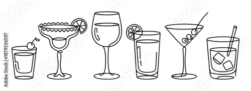 Cocktail Drinks Lineup with Garnishes