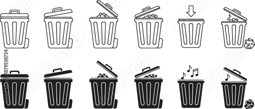 trash can icons in various states and styles