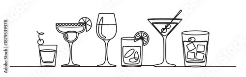 Cocktail Glasses and Drinks Lineup