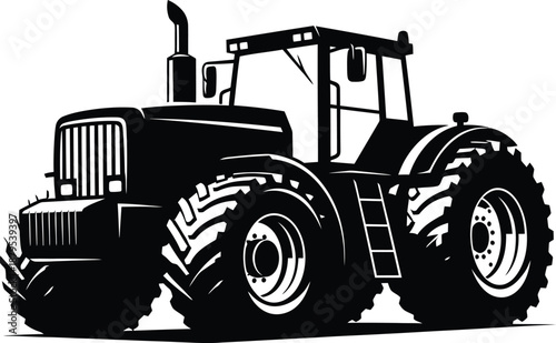 Heavy duty agricultural tractor silhouette collection isolated on white background for farming and industrial design