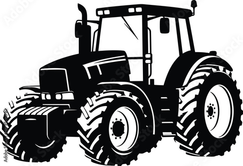 Heavy duty agricultural tractor silhouette set isolated on white background for farming and industrial design