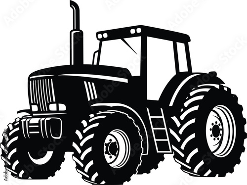 Heavy duty agricultural tractor silhouette set isolated on white background for farming design