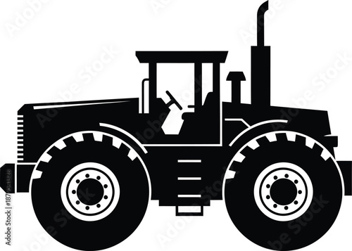 Heavy duty agricultural tractor silhouette set isolated on white background for farming design