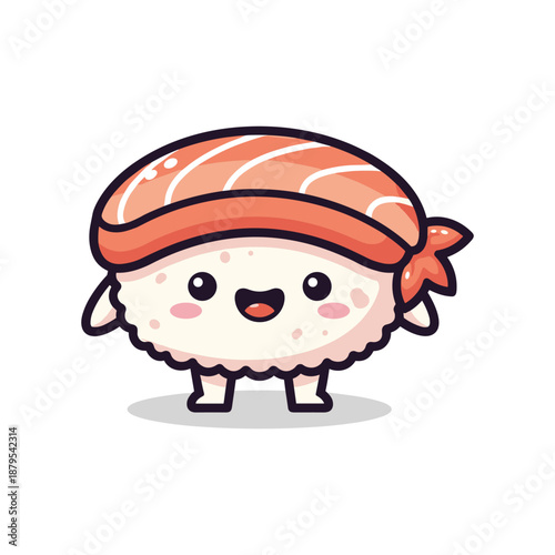 Cuadro en lienzo Cute cartoon sushi character with salmon topping and happy expression