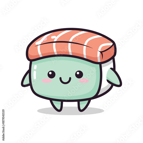 Cute cartoon sushi character with smiling face on white background