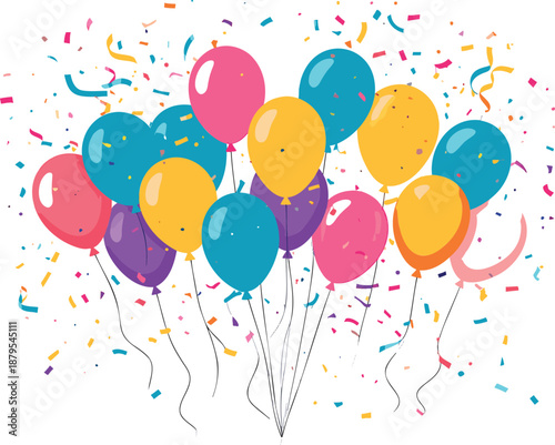 Vibrant balloons and confetti celebrating joy and festivity