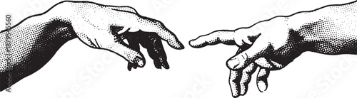The Creation of Adam Hands Reaching Out Vector Illustration in Monochrome Flat Design
