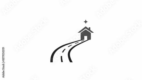Simple House Icon with Road Leading.