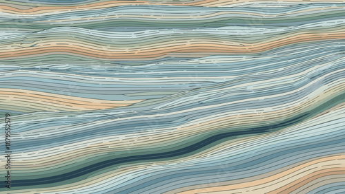 Calm blue ocean waves ripple over the natural sand texture of the beach creating an abstract summer water surface pattern with clear liquid reflections