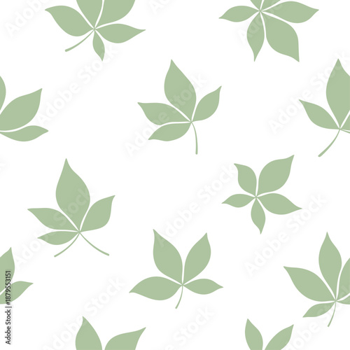 Seamless Green Leaves Pattern on White Background