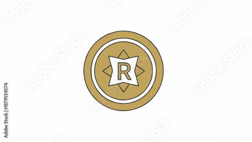 Gold Badge with Letter R Emblem.