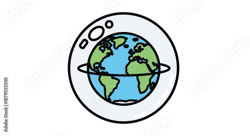 Stylized cartoon illustration of the Earth in orbit