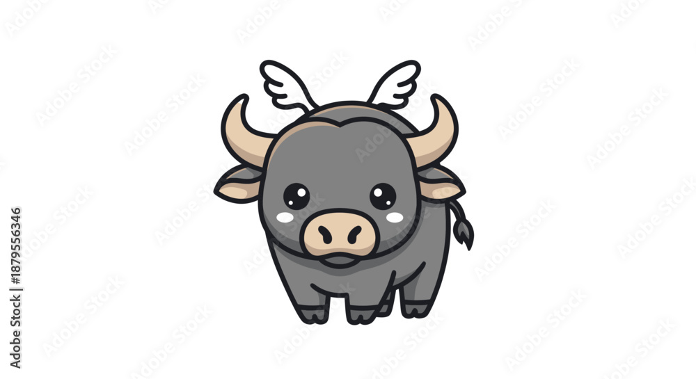 Fototapeta premium Cute cartoon buffalo with wings