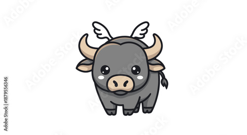 Cute cartoon buffalo with wings