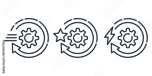 The process of action. Active technical solutions.Vector linear icon isolated on white background.