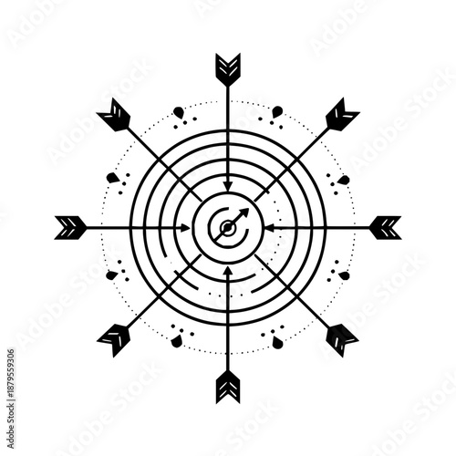 Black Target with Arrows on White Background