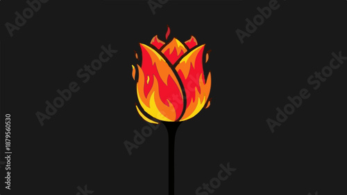 Stylized tulip with vibrant flames, set against a dark background