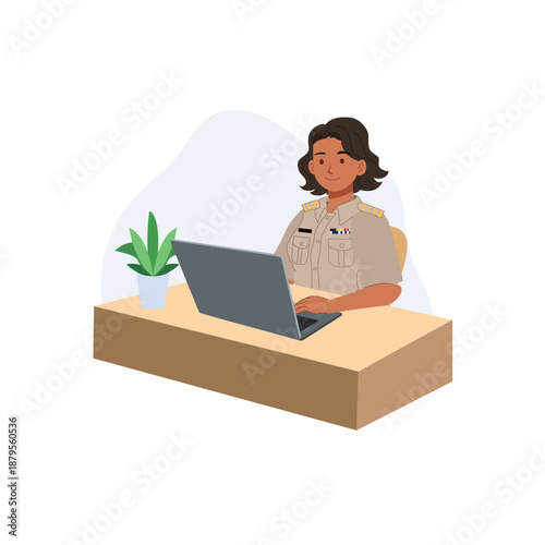 civil servant in official uniform working on laptop at government office illustration