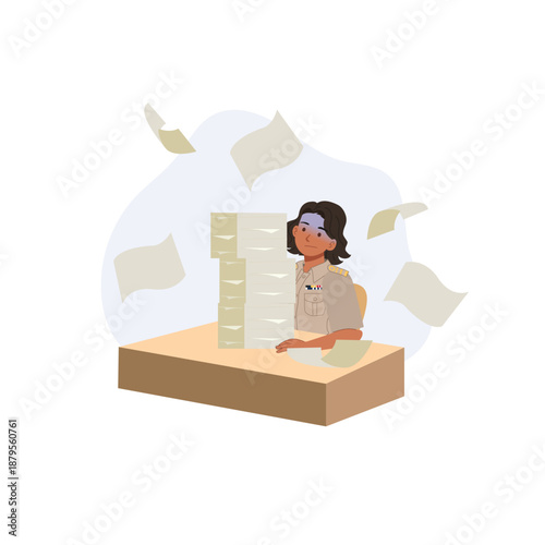 civil servant facing paperwork overload in public sector office illustration