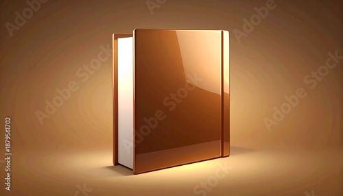 Glossy Brown Book With Blank Pages Illuminated Against Soft Brown Backdrop Studio Shot