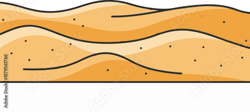 Stylized undulating sand dunes with black outlines and dark dots