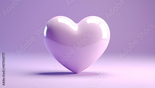 Glossy Heart Shape in Light Purple Against Soft Gradient Background