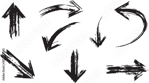 A comprehensive collection of hand-drawn doodle arrows pointing in various directions and styles.