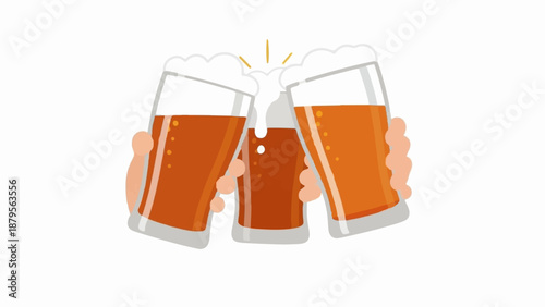 Three glasses of amber liquid with foamy tops clink together, symbolizing celebration and good times