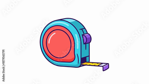 Stylized teal and red tape measure with yellow markings, isolated on white