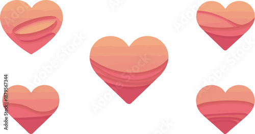 Stylized hearts with layered pink and orange colors on transparent background