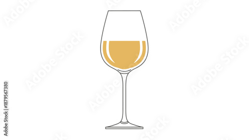Elegant white wine glass with golden liquid isolated on a clean white background.