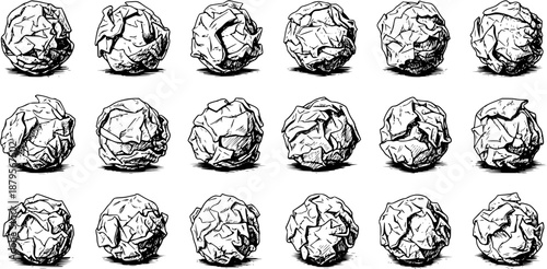 18 Crumpled Paper Balls: Black and White Texture