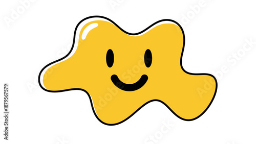Happy Yellow Blob Character Smiling on White Background.