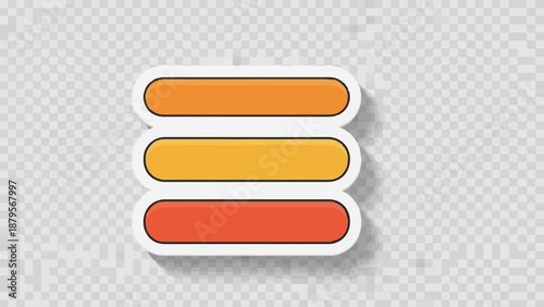 Three horizontal bars, orange, yellow, and red, stacked vertically with a white outline and shadow