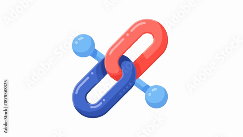 Stylized interconnected chain links with blue and red sections