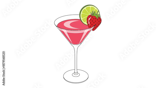 Refreshing Strawberry Cocktail with Lime Garnish.